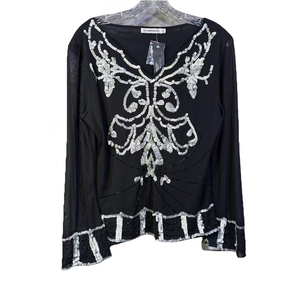 Alexandra Rosati Beaded‎ Top Black with Silver Sequins Women's XL NWT Flawed